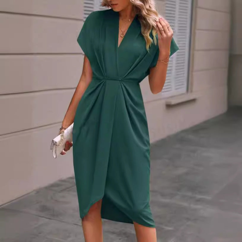 Damen Wickelkleid mit elegantem V-Ausschnitt und Drapierung Drune