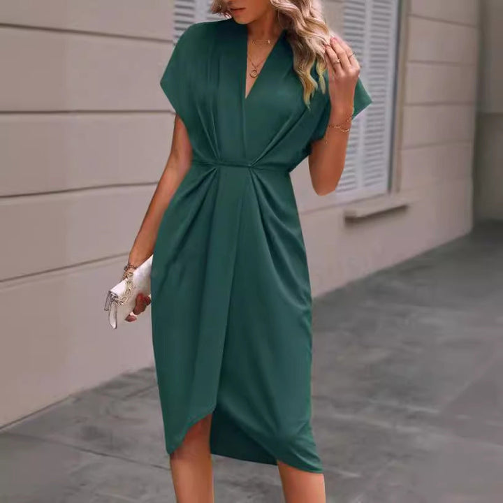 Damen Wickelkleid mit elegantem V-Ausschnitt und Drapierung Drune
