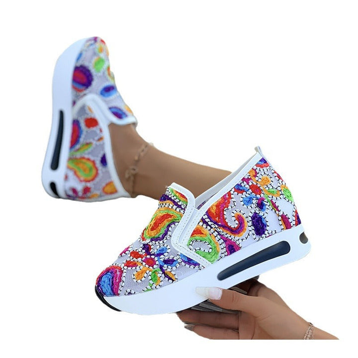 Damen modische Slip-On Sneakers mit buntem Stickdesign Drune
