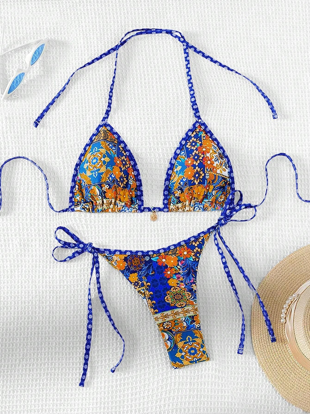 Damen Triangel-Bikini mit buntem floralen Mustermix und verstellbaren Trägern Drune