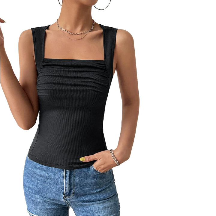 Damen figurbetontes Trägershirt mit quadratischem Ausschnitt und Raffung Drune