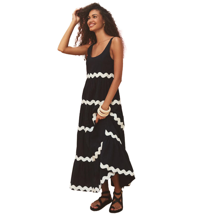 Damen Maxikleid mit wellenförmigen Rüschen und lässigem Schnitt Drune