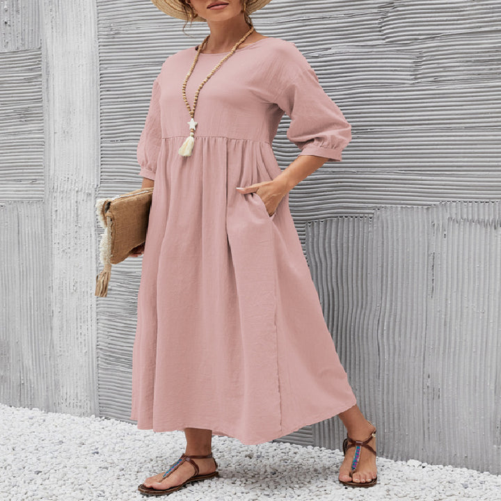Damen Maxikleid mit eleganter Taillierung und voluminösen Ärmeln Drune