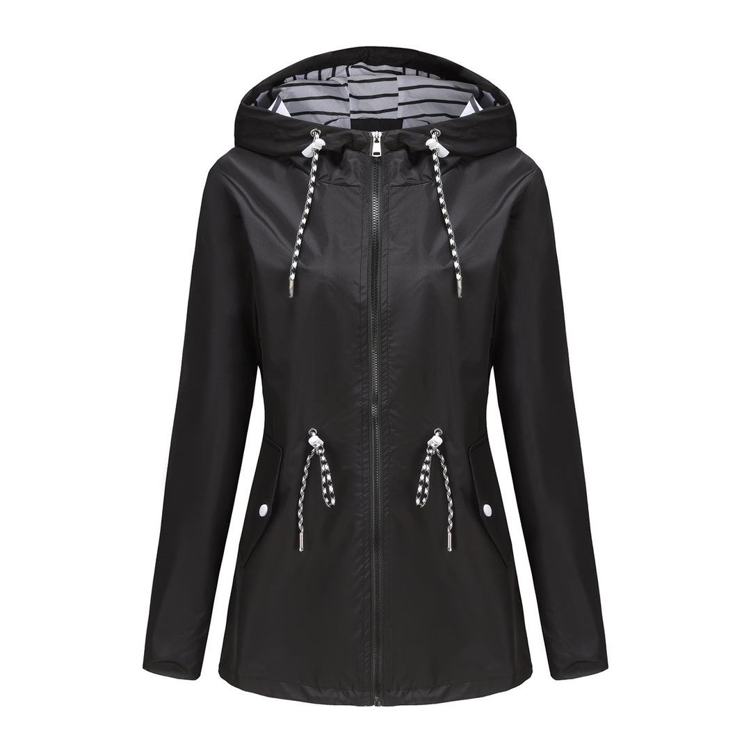 Damen nan leichte wasserdichte Parka Regenjacke mit Taillen-Kordelzug Drune