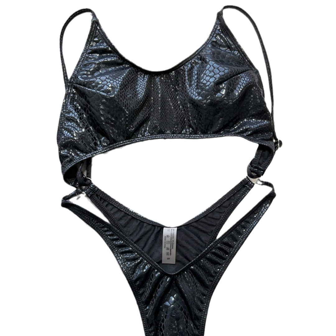 Damen Cut-out Bikini-Top mit schlangenlederähnlichem Muster Drune