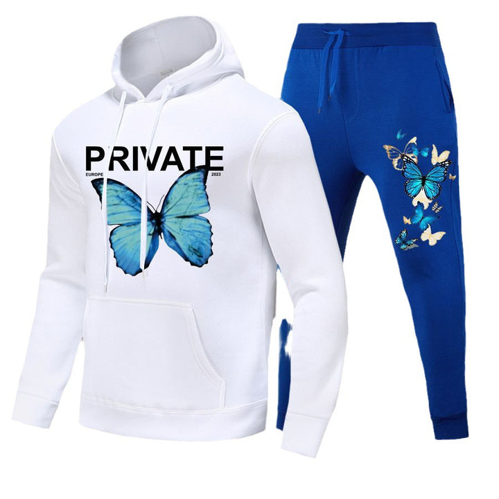 Damen Kapuzenpullover und Jogginghose Set mit buntem Schmetterlingsdruck Drune