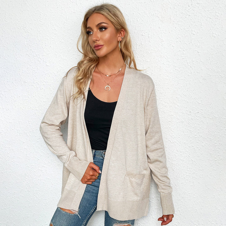 Damen lässiger Strickcardigan mit tiefem V-Ausschnitt und praktischen Taschen Drune