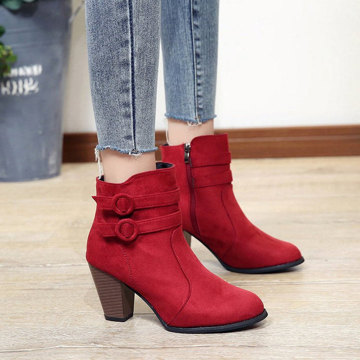 Damen Ankle-Boots mit dekorativen Riemen und elegantem Absatz Drune