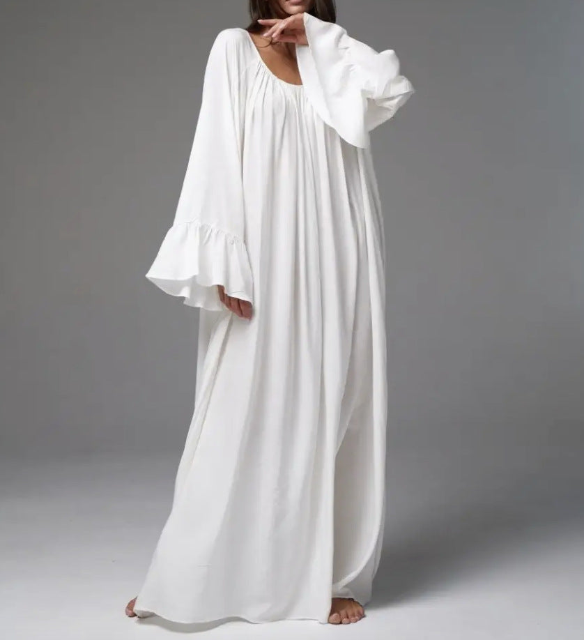 Damen lockeres Maxikleid mit weiten Rüschenärmeln Drune