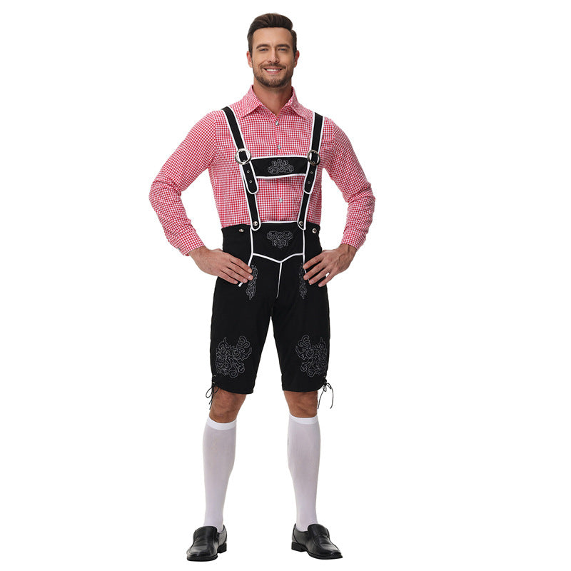 Herren nan traditionelle Trachtenlederhose mit Hosenträgern und Stickereien Drune