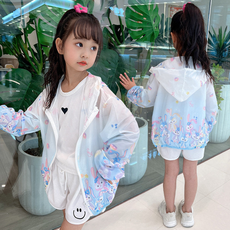 Damen nan leichte transparente Regenjacke für Mädchen mit Kapuze und verspieltem Cartoon-Print Drune