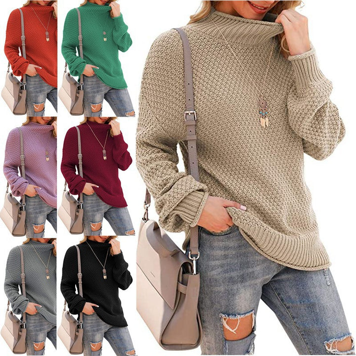 Damen Grobstrickpullover mit hohem Kragen und bequemen Ärmeln Drune