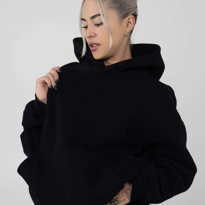 Damen nan extraweicher Oversize-Hoodie mit strukturierter Kängurutasche, überschnittener Schulter und angerauter Innenseite Drune