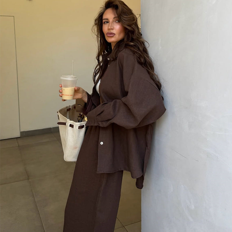Damen Loungewear-Anzug aus leichtem Leinen Drune