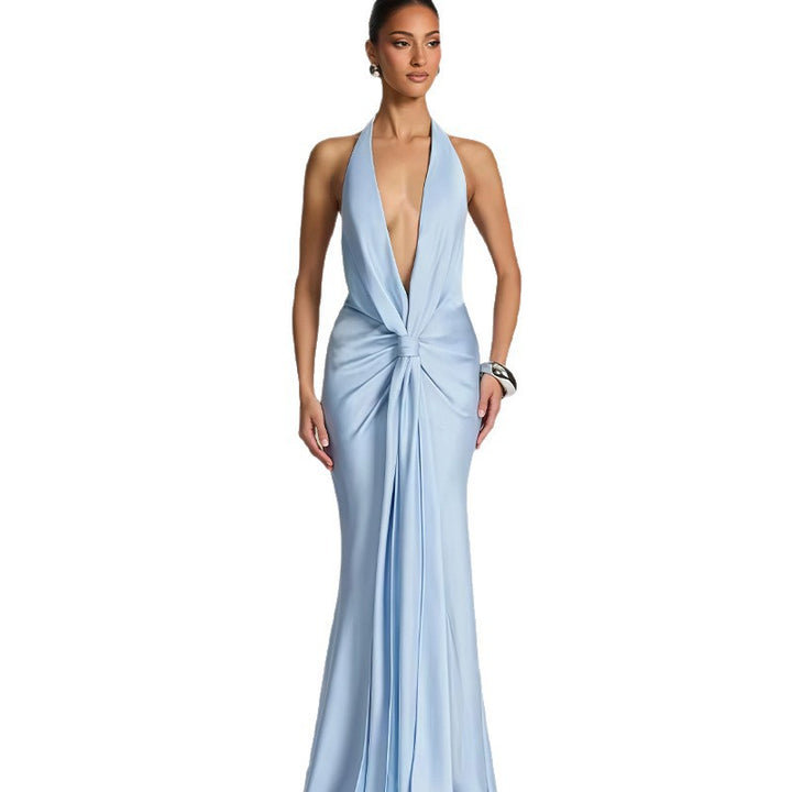 Damen Elegantes Maxi-Kleid mit tiefem V-Ausschnitt und verführerischem Wickeldetail Drune