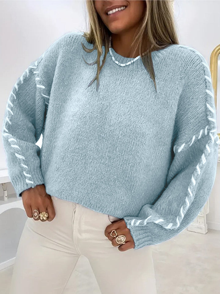 Damen Grobstrickpullover mit kontrastierenden Abschlüssen und lässigem Schnitt Drune