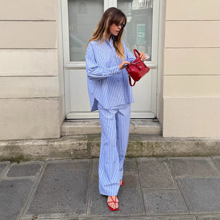 Damen gemütliches und stilvolles Pyjama-Set mit gestreiftem Design Drune