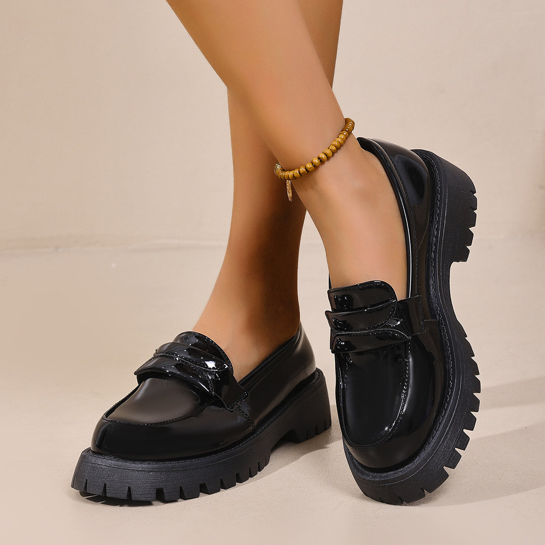 Damen Chunky Loafers mit glänzendem Obermaterial und rutschfester Sohle Drune