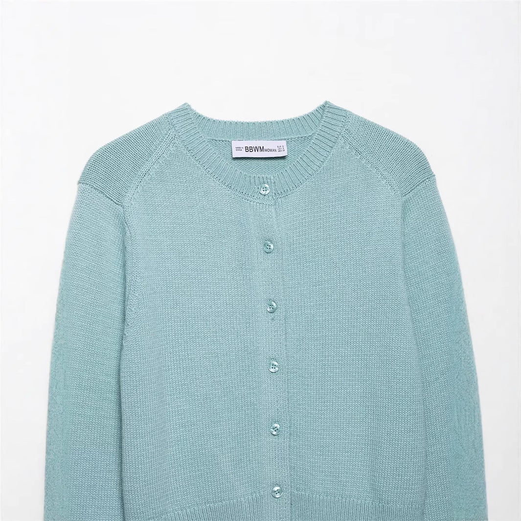 Damen leichte Strickjacke mit Knopfleiste und klassischem Rundhalsausschnitt Drune