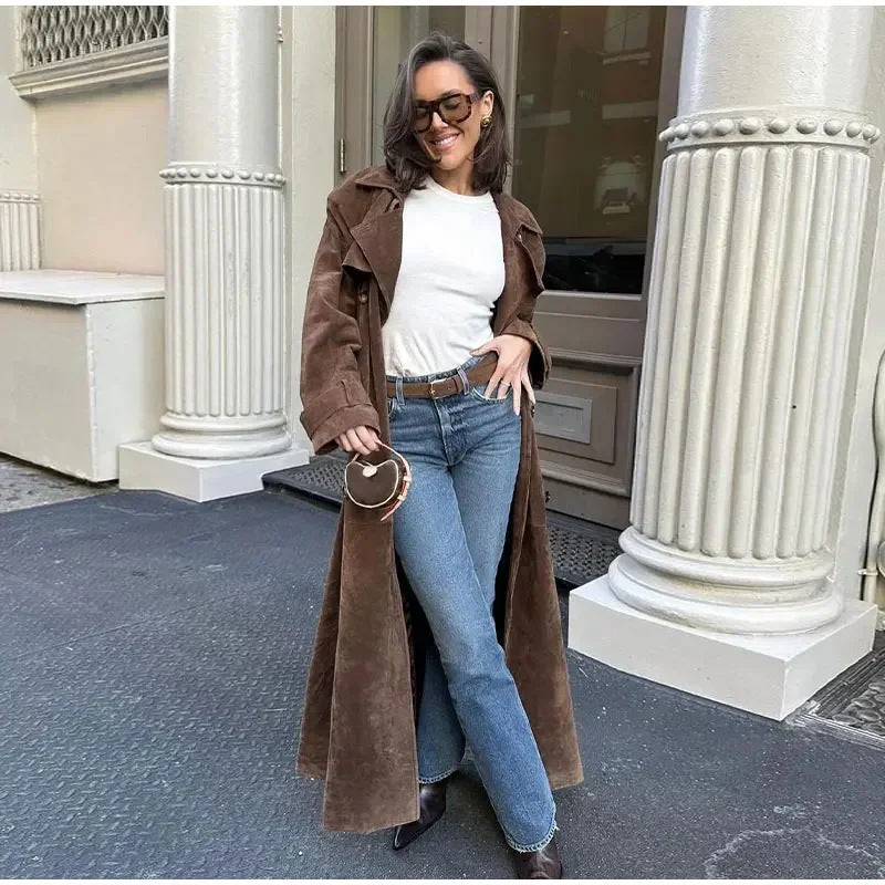 Damen Elegante und zeitlose Suede-Trenchcoat Drune