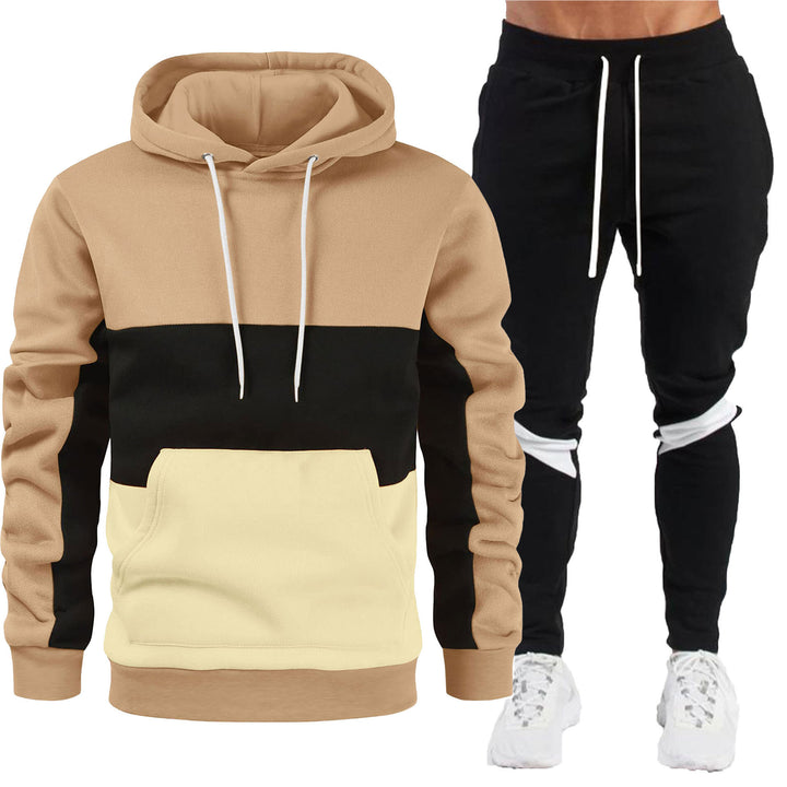 Herren nan sportives Hoodie- und Jogginghose-Set mit Kontrastblenden, Kängurutasche, elastischem Bund und schmal zulaufendem Bein Drune