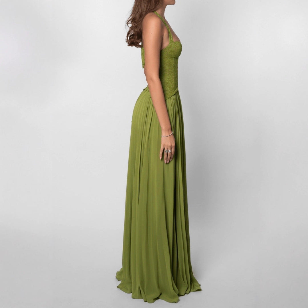 Damen nan elegantes Abendkleid mit Spitzenkorsett und plissiertem Maxirock Drune
