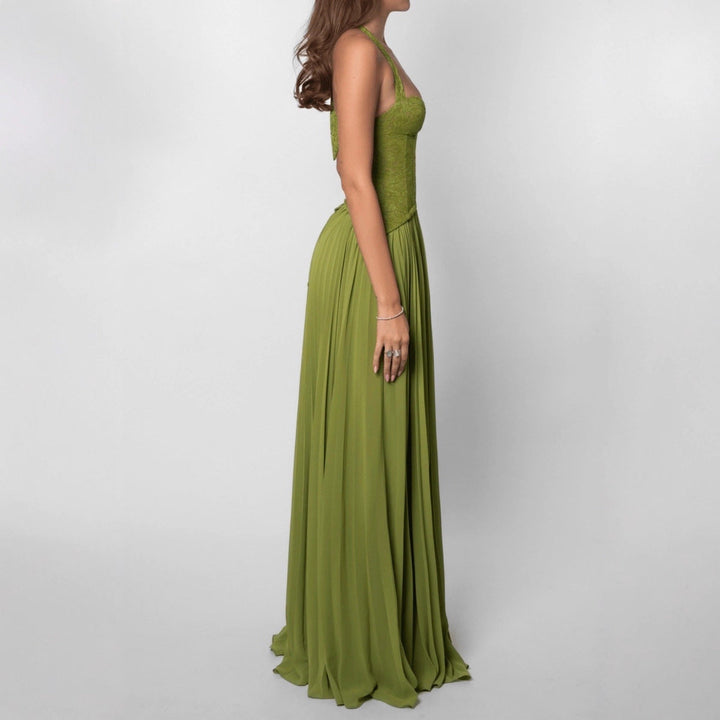 Damen nan elegantes Abendkleid mit Spitzenkorsett und plissiertem Maxirock Drune