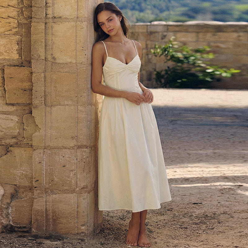 Damen Maxikleid mit tiefem V-Ausschnitt und fließendem Rock Drune