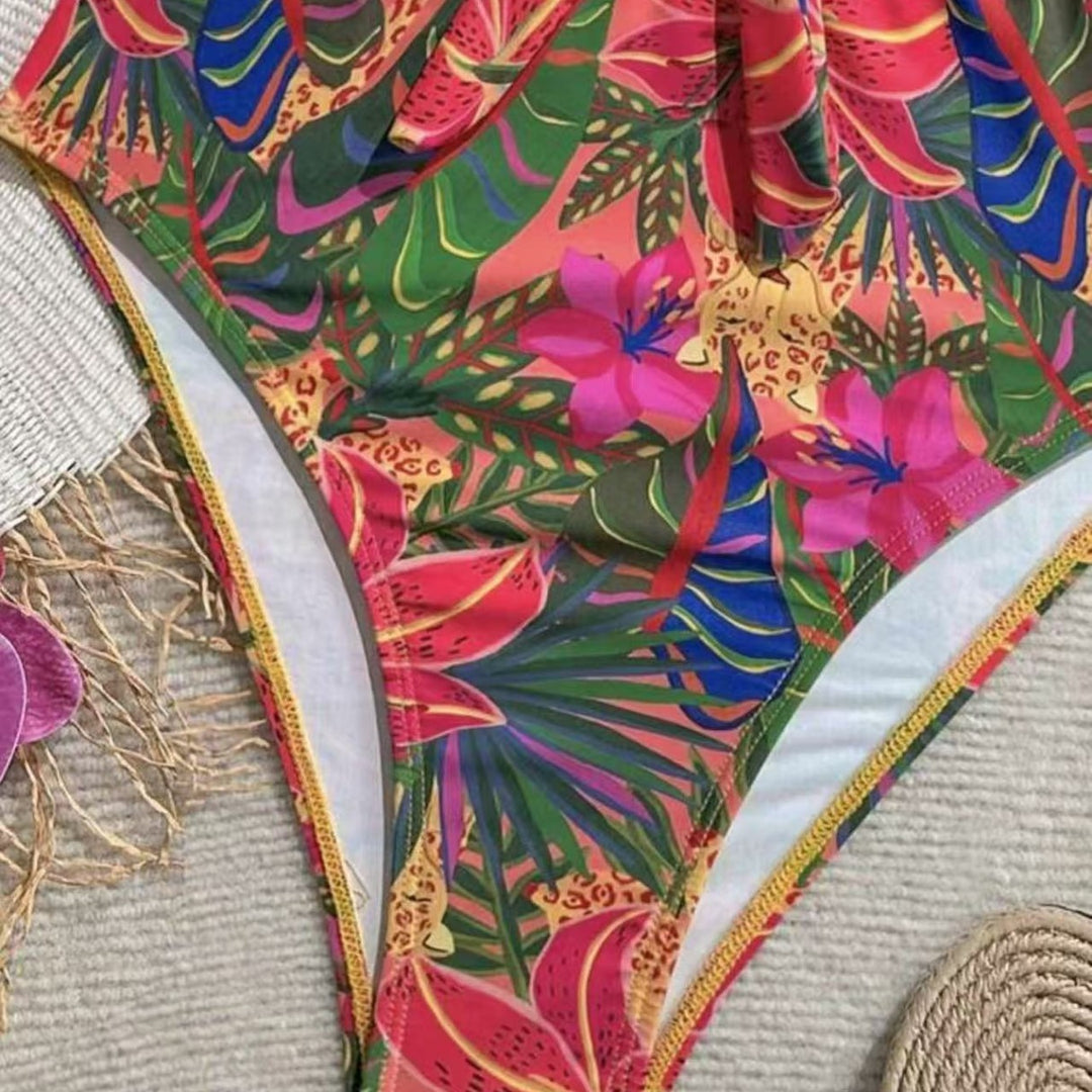 Damen Einteiler Badeanzug mit dekorativem Knotendetail und verspieltem Floraldesign Drune