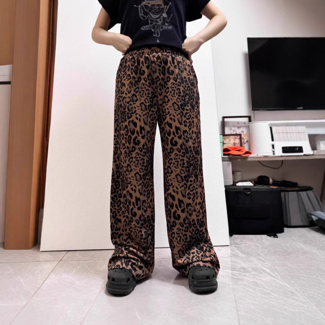 Damen Weit geschnittene Leinenhose mit Leopardenmuster Drune