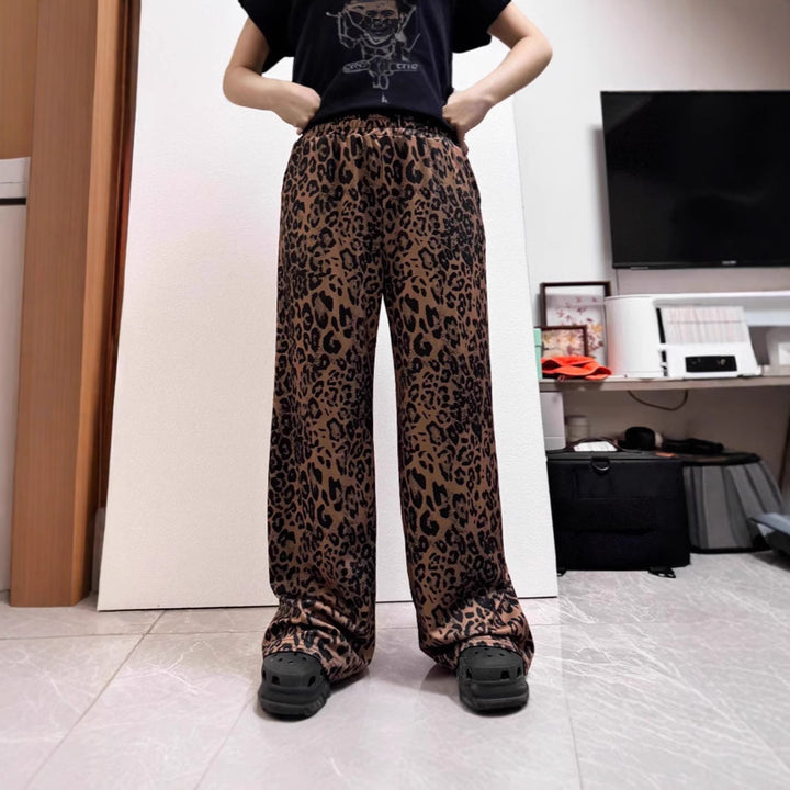 Damen Weit geschnittene Leinenhose mit Leopardenmuster Drune
