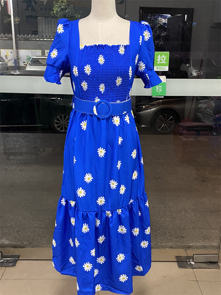 Drune | Bedrucktes, taillenbetontes U-Ausschnitt Elegantes Kleid