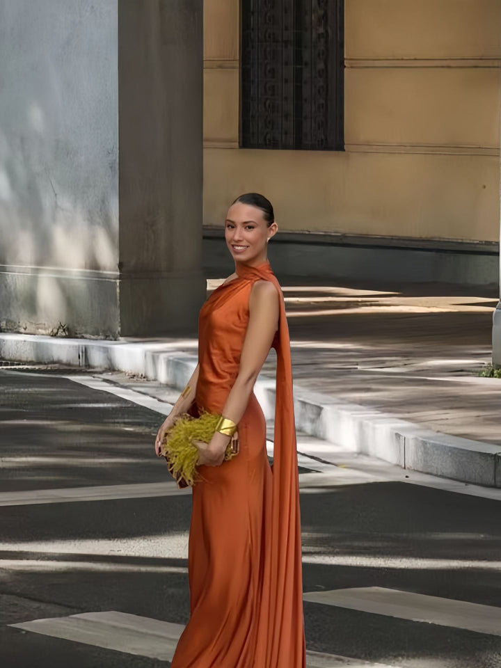 Damen Abendkleid mit asymmetrischem Schnitt und elegantem Stehkragen Drune