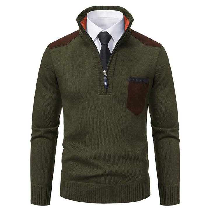 Herren eleganter Pullover mit halbhohem Kragen und feinen Kontrastdetails Drune