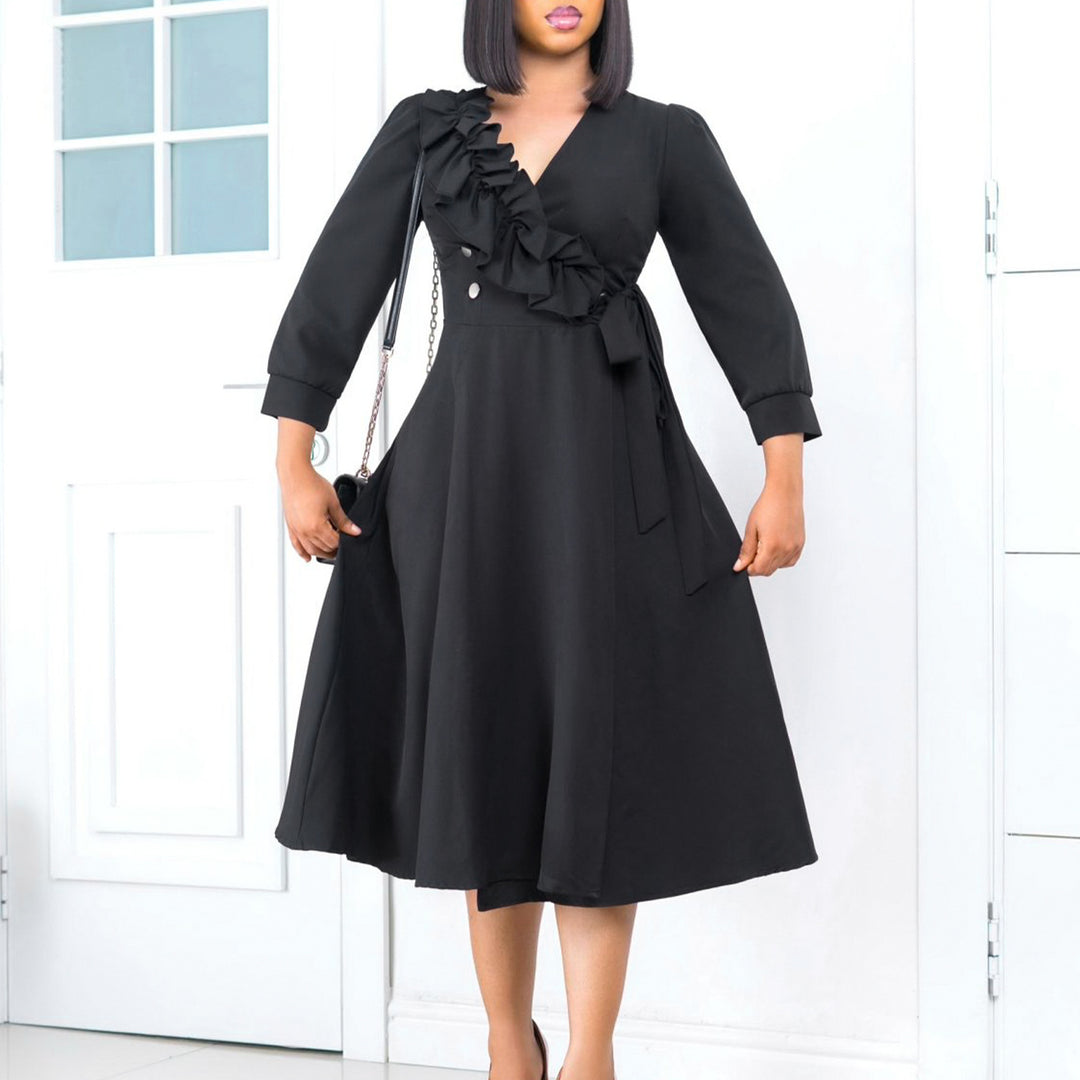 Damen Midikleid mit eleganter Rüschendetail und taillierter Silhouette Drune
