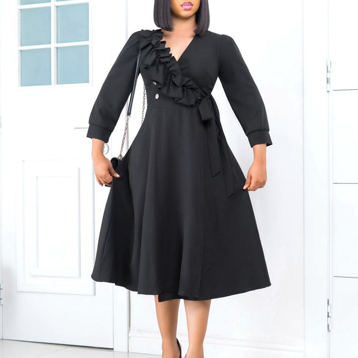 Damen Midikleid mit eleganter Rüschendetail und taillierter Silhouette Drune