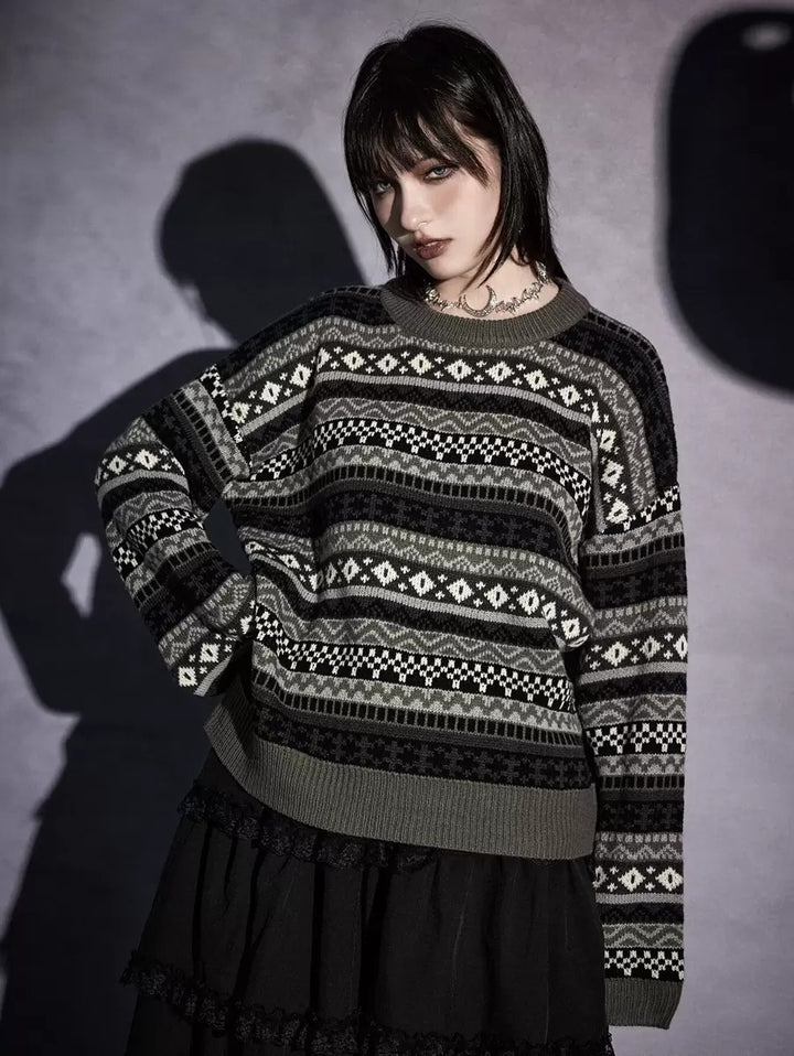Damen modischer Pullover mit geometrischem Norweger-Muster und weichem Strickstoff Drune