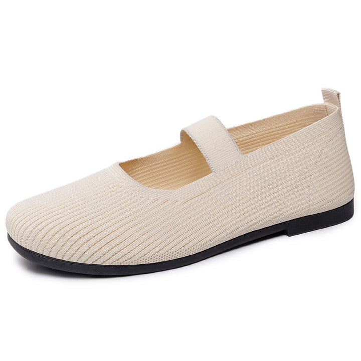 Damen nan gestrickter Mary-Jane-Slipper mit elastischem Riemen, nahtlosem Sockeneinstieg und dämpfender Komfortsohle Drune