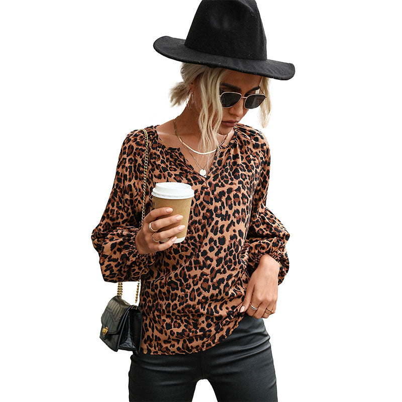 Damen Bluse mit einzigartigem Leopardenmuster und voluminösen Ärmeln Drune