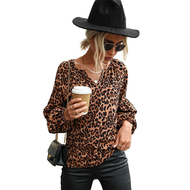 Damen Bluse mit einzigartigem Leopardenmuster und voluminösen Ärmeln Drune