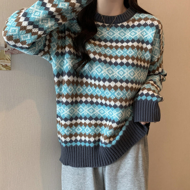Damen Pullover mit geometrischem Norwegermuster und Lockere Passform Drune