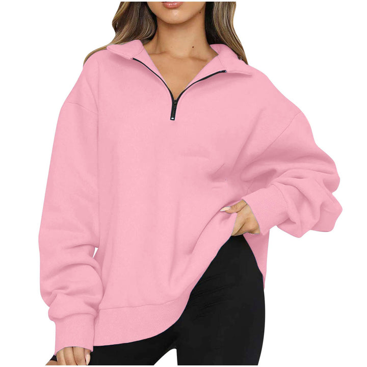 Damen Oversized Sweatpullover mit halbem Reißverschluss Drune