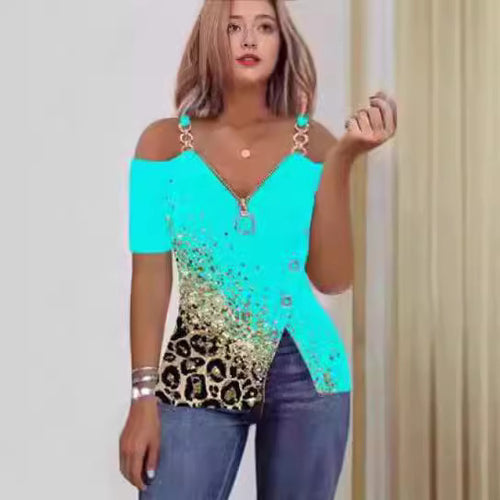 Damen Off-Shoulder Oberteil mit maritimem Motiv und dekorativen Knöpfen Drune