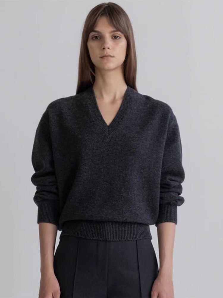 Damen lässiger V-Ausschnitt Pullover aus weichem Material Drune