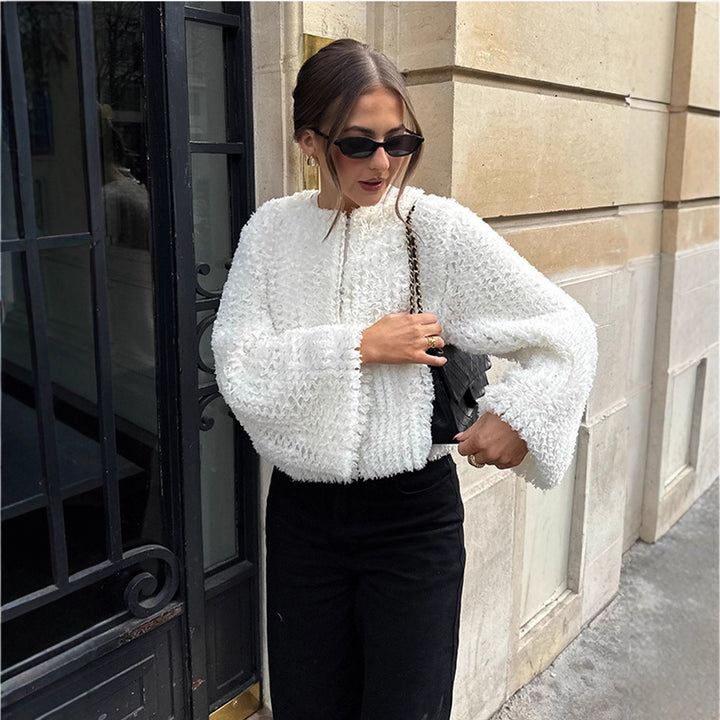 Damen kuschelige Teddyjacke mit weiten Ärmeln und stylischem Schnitt Drune
