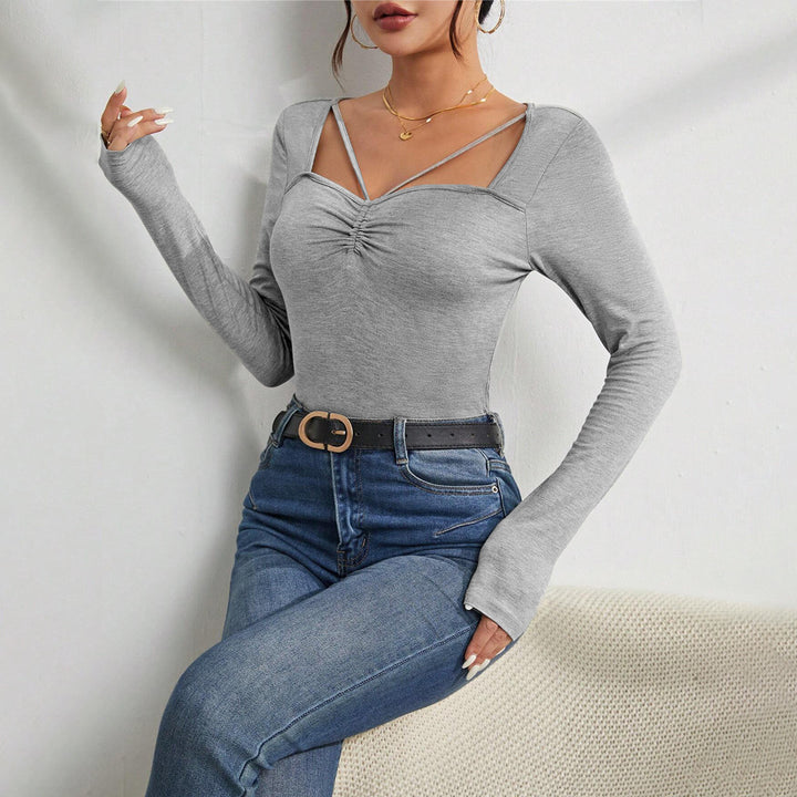 Damen Langarm-Bodysuit mit modischem V-Ausschnitt und raffinierten Schulterdetails Drune