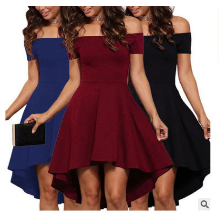 Damen romantisches Off-Shoulder Kleid mit asymmetrischem Saum und figurbetontem Design Drune