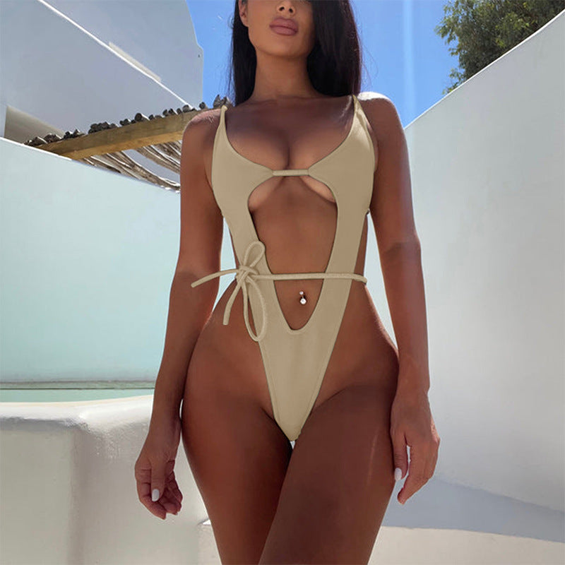 Damen Cut-Out Badeanzug mit verstellbaren Bändern und tiefem Ausschnitt Drune