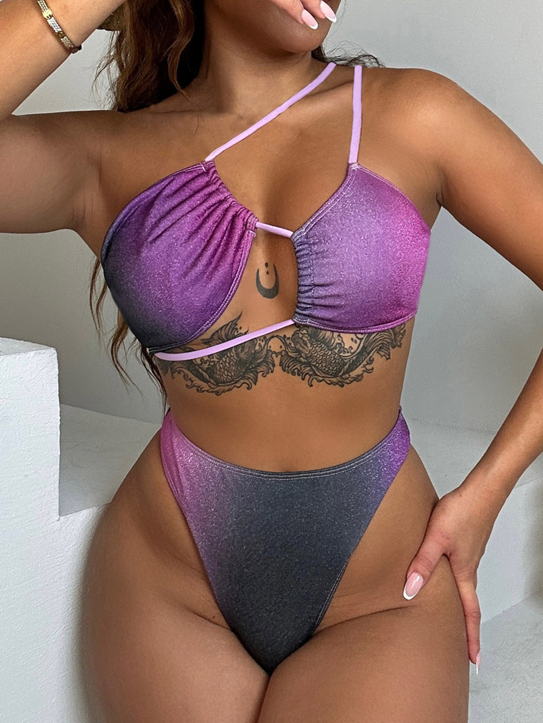 Damen Bikini mit asymmetrischem Design und Raffungen Drune