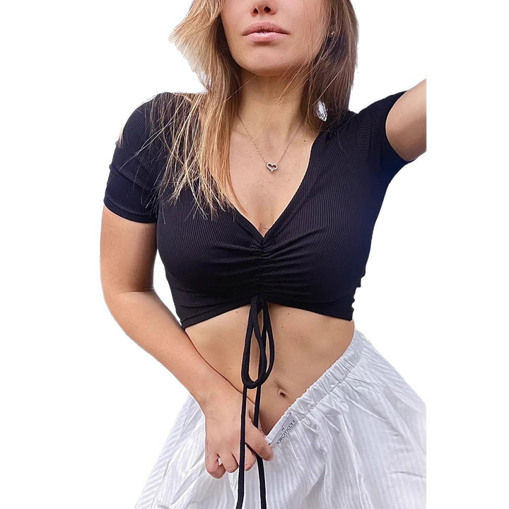 Damen Crop-Top mit modischem Raffungselement und Kordelzug Drune